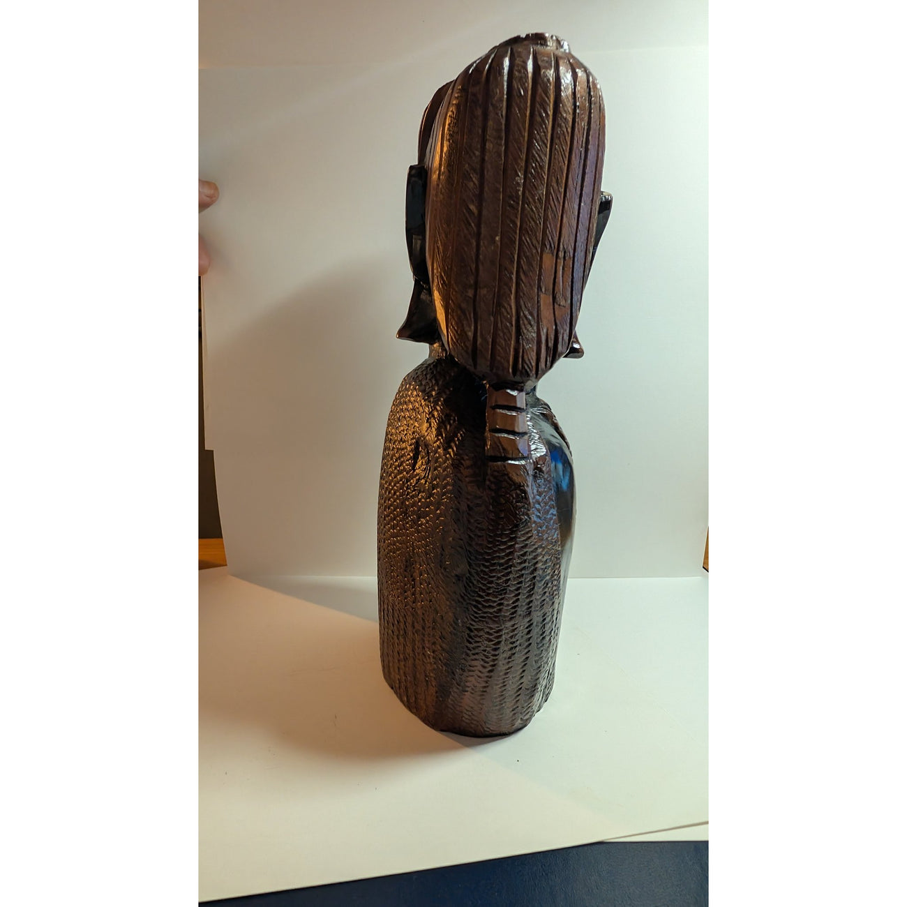 Vintage Hand-Carved African Female Bust Sculpture — Ebony-Toned Tribal Modernist Portrait
