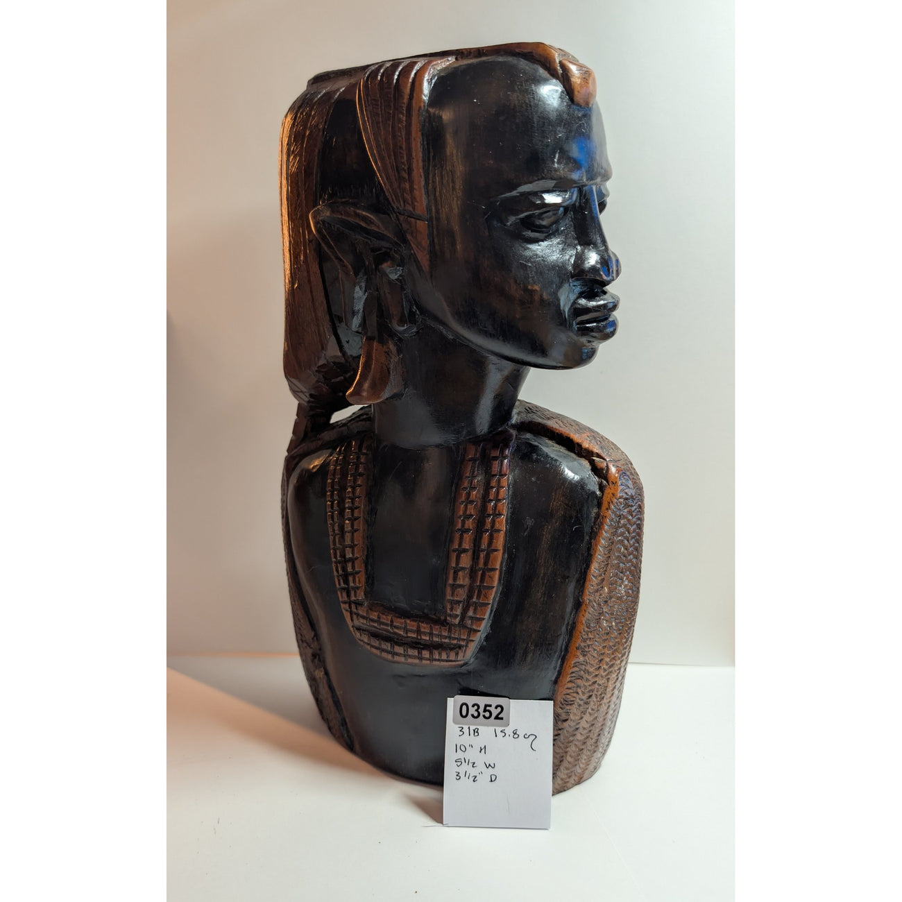 Vintage Hand-Carved African Female Bust Sculpture — Ebony-Toned Tribal Modernist Portrait