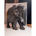 Vintage Ceylon Ebony Elephant Sculpture — Hand-Carved with Inlaid Bone Eyes & Toenails