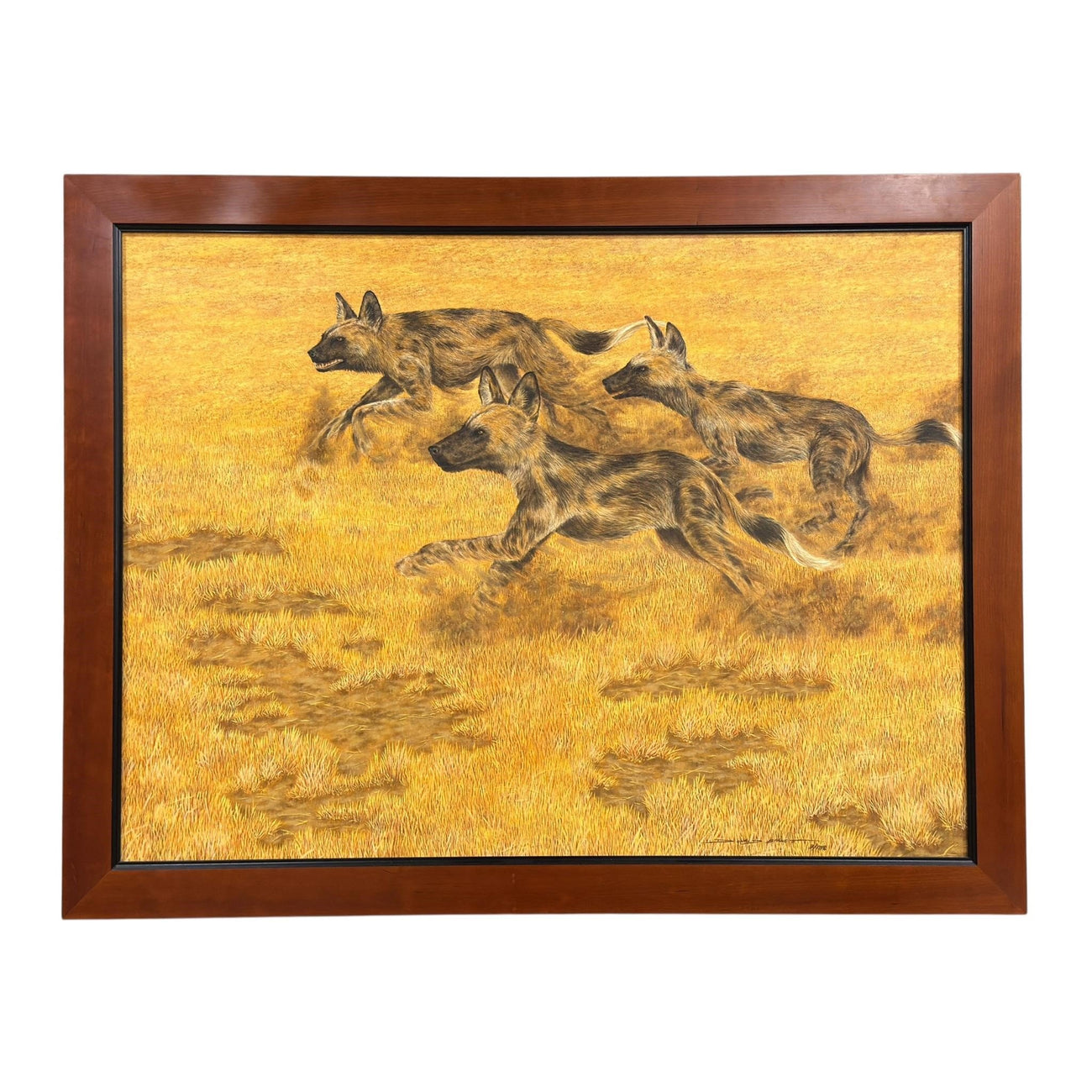 Donald Barnett Original Wildlife Painting — African Wild Dogs (Signed & Framed)