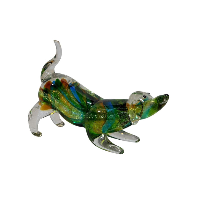 Murano-Style Art Glass Dachshund Figurine with Aventurine Swirls