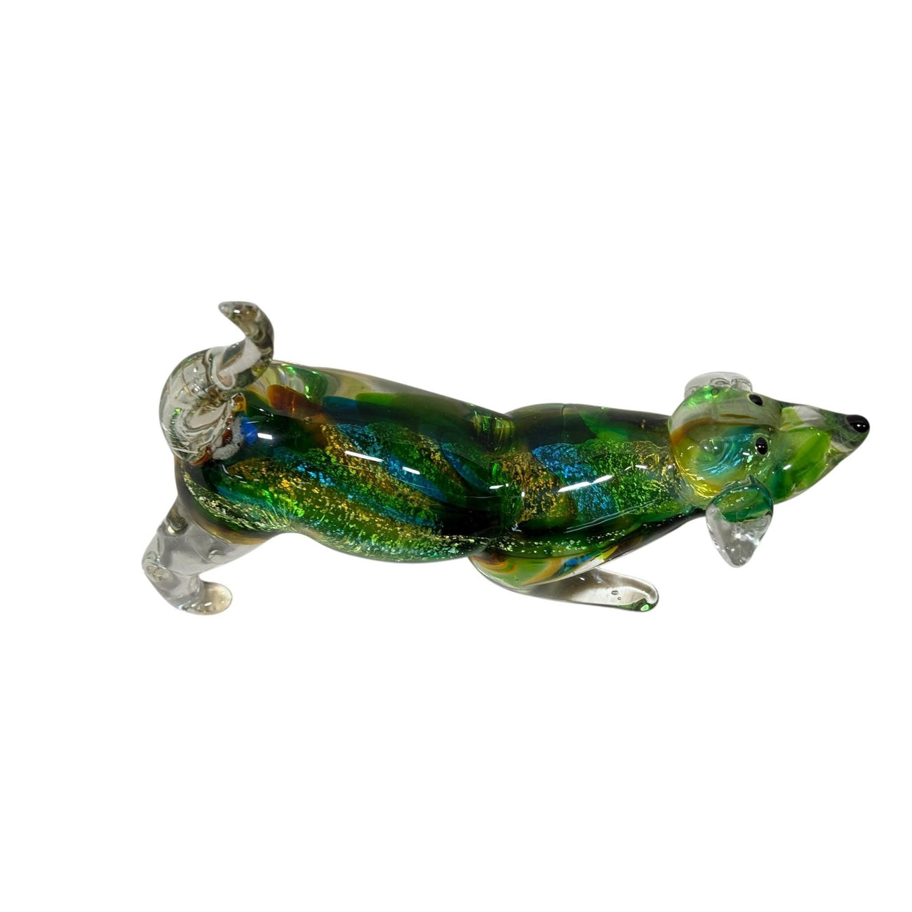 Murano-Style Art Glass Dachshund Figurine with Aventurine Swirls