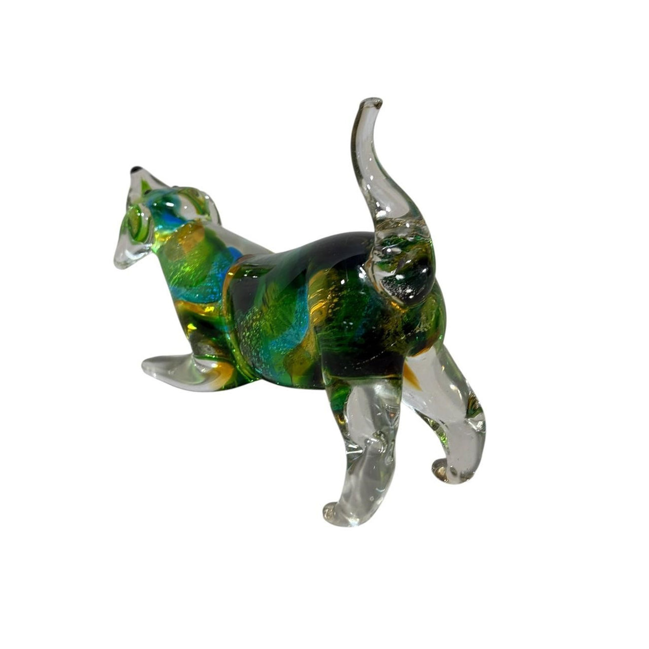 Murano-Style Art Glass Dachshund Figurine with Aventurine Swirls