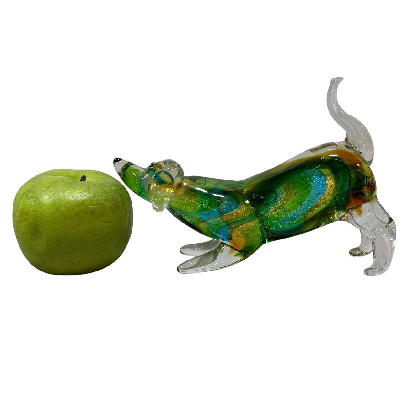 Murano-Style Art Glass Dachshund Figurine with Aventurine Swirls
