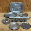 Vintage Cast Aluminum Serveware Lot with Pewter Plate — 8+ Serving Pieces