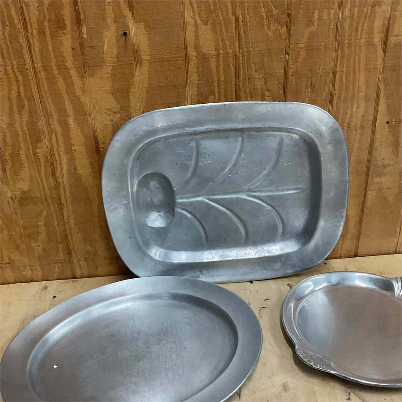 Vintage Cast Aluminum Serveware Lot with Pewter Plate — 8+ Serving Pieces