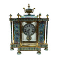 Cloisonné Enamel & Brass Mantel Clock — Crystal Regulator Style with Key