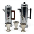 Pair of Art Deco Chrome Cocktail Shakers & 3 Silver-Plated Cordial Cups — Prohibition Era Style