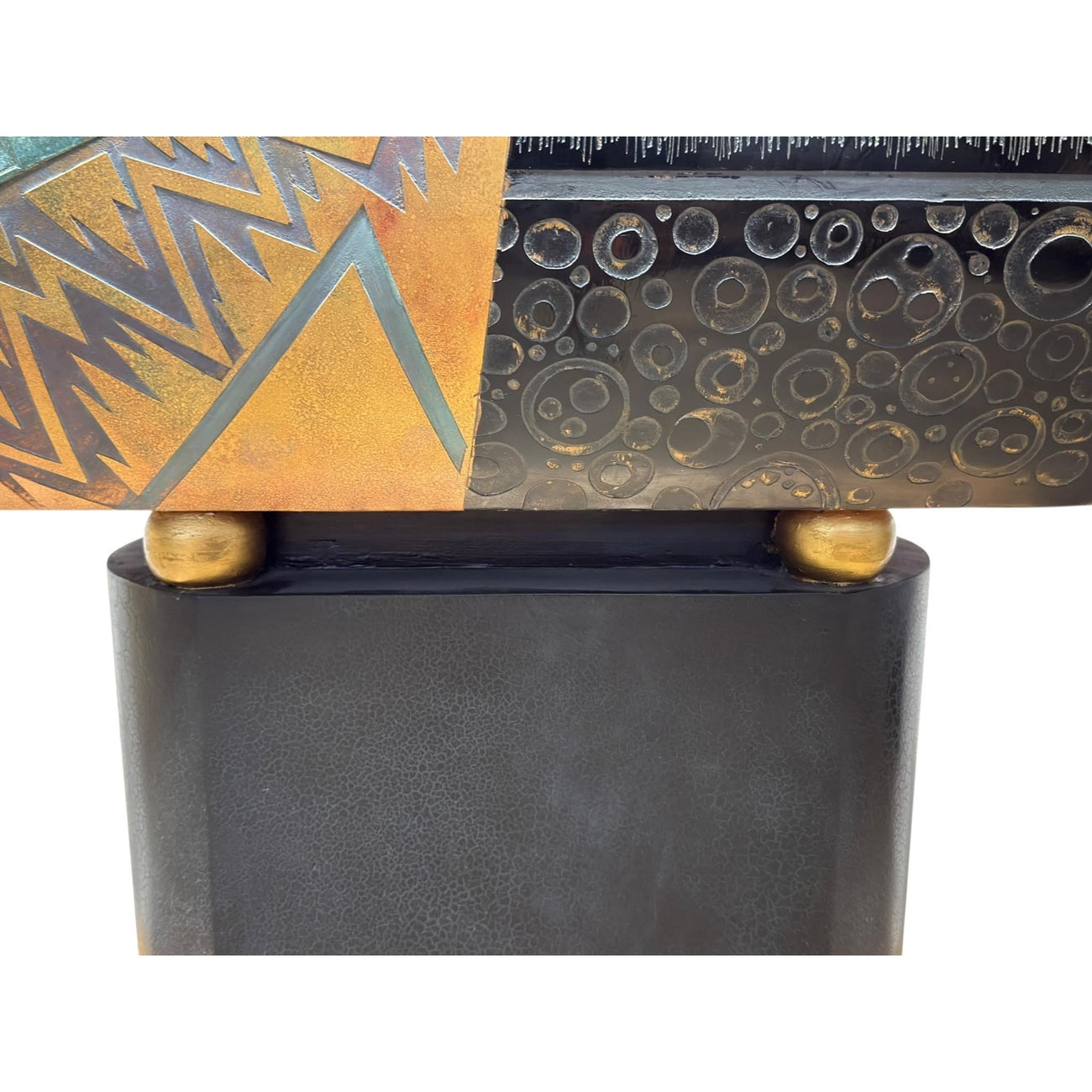 Large Postmodern Sculptural Console Table — 1980s Memphis-Era Mixed Metal