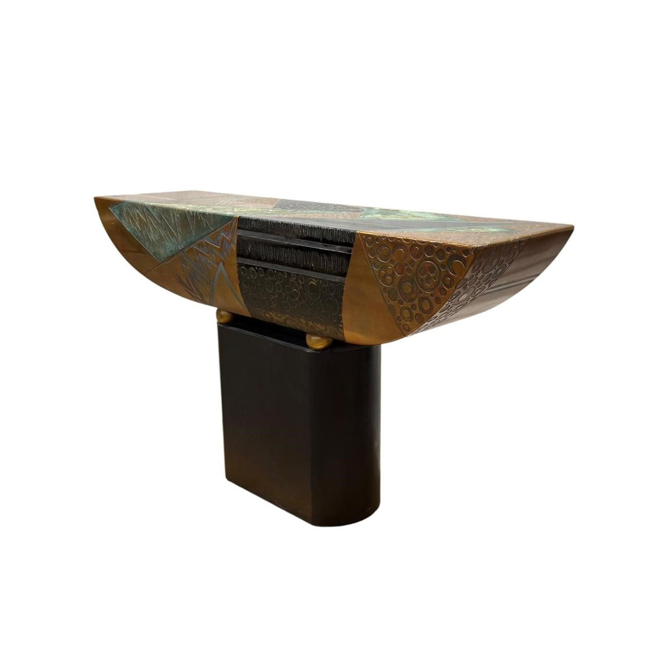 Large Postmodern Sculptural Console Table — 1980s Memphis-Era Mixed Metal