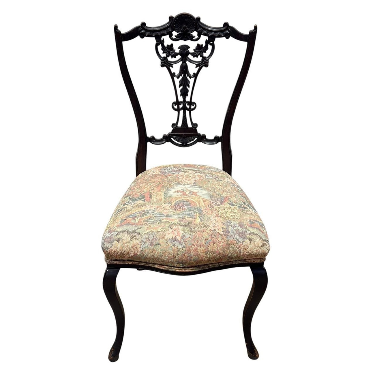 Pair of Chippendale-Style Ribbon-Back Side Chairs with Tapestry Seats