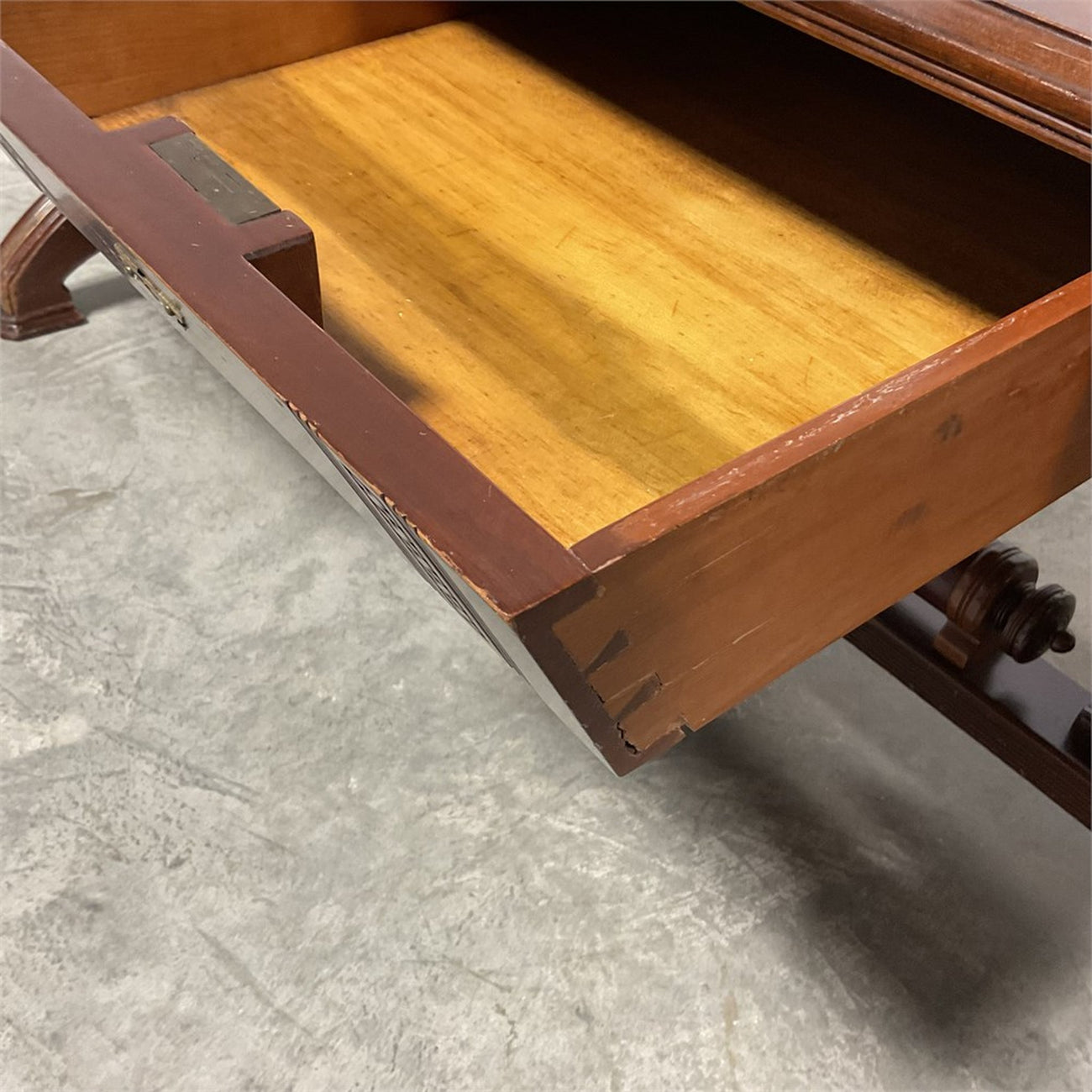 Antique Renaissance Revival Carved Walnut Library Table / Writing Desk — Leather Top