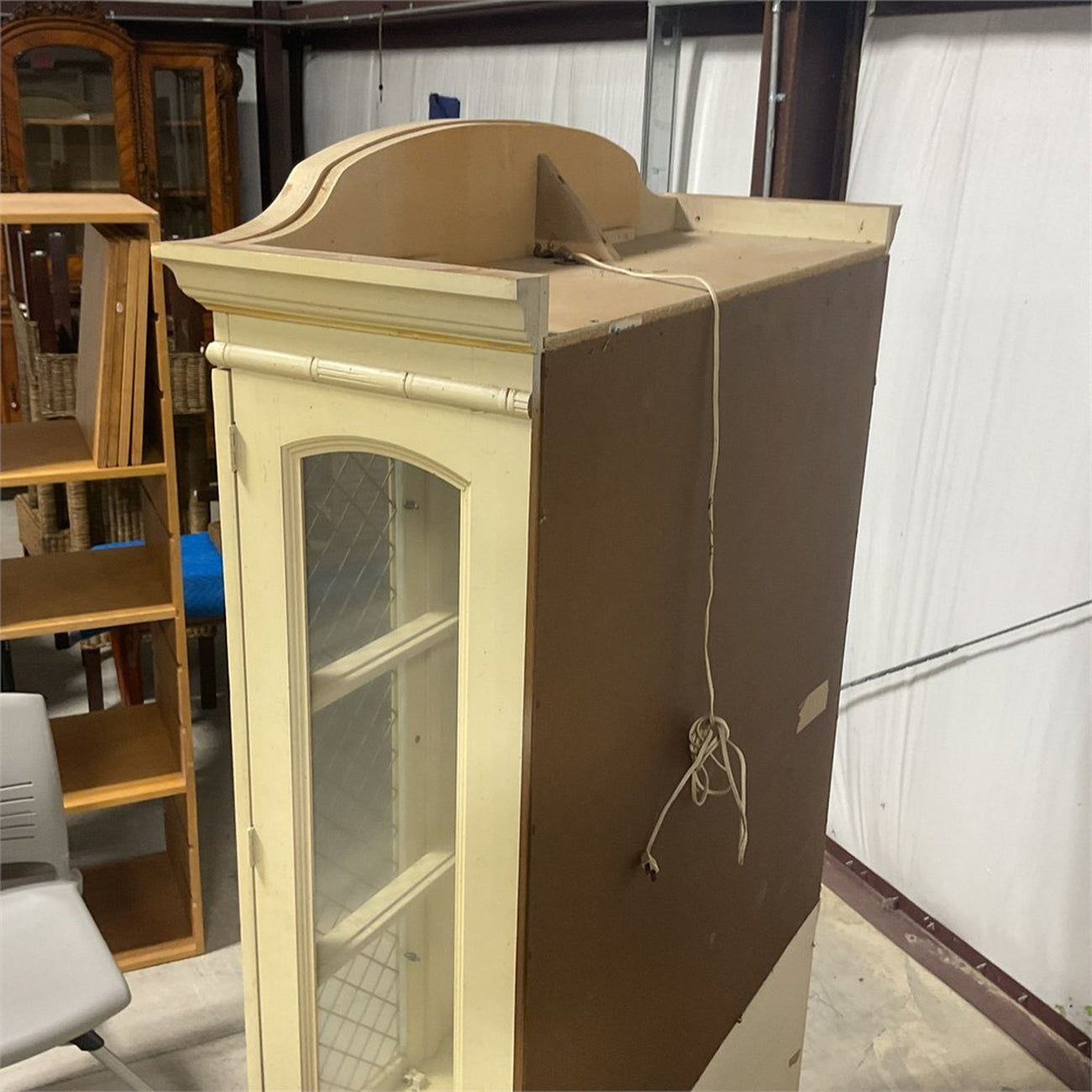 Vintage Faux Bamboo Lighted China Cabinet — French Provincial / Hollywood Regency