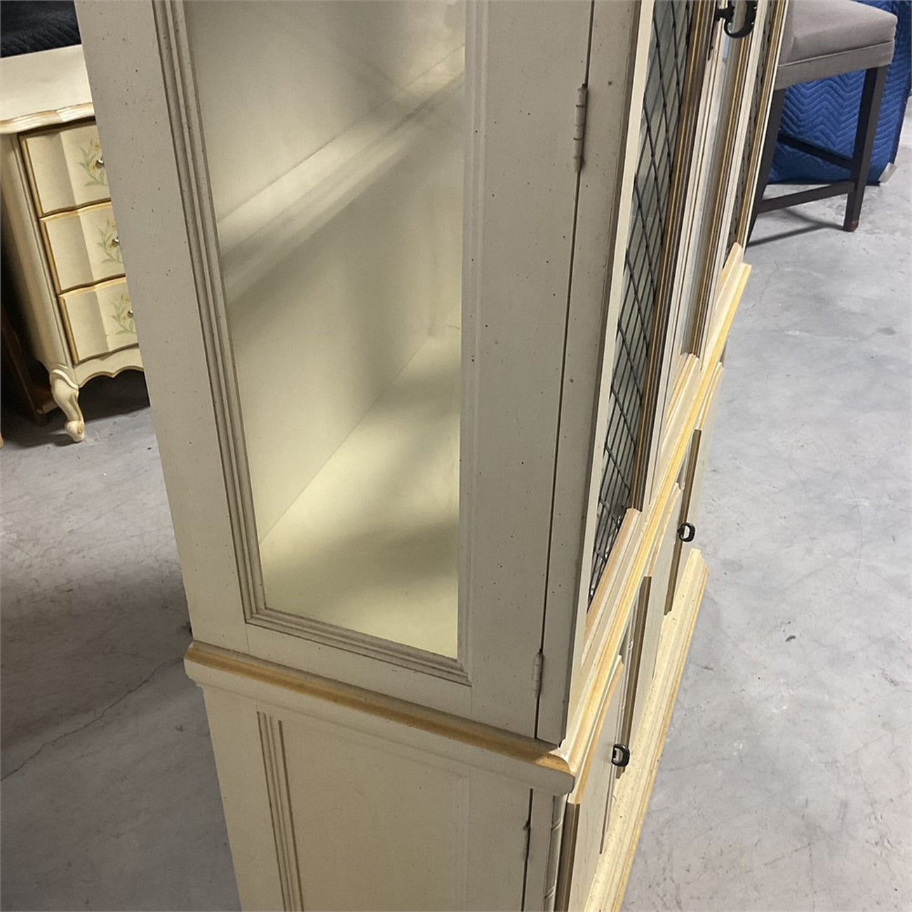 Vintage Faux Bamboo Lighted China Cabinet — French Provincial / Hollywood Regency