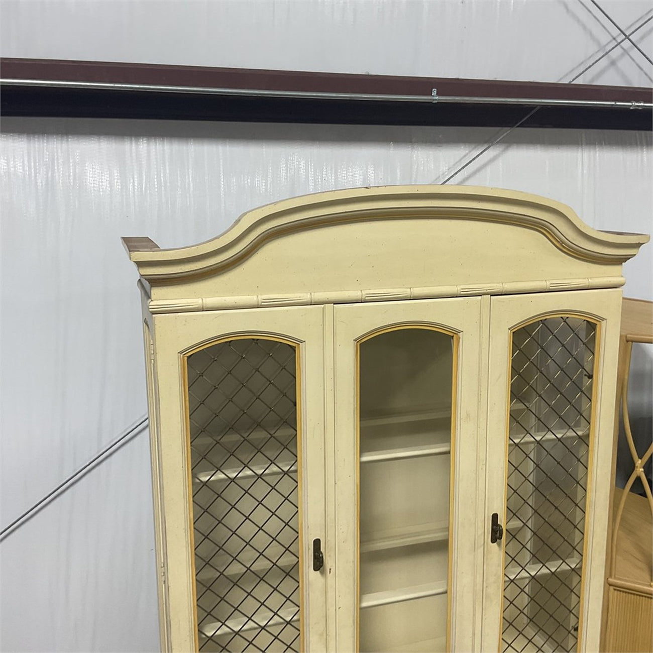 Vintage Faux Bamboo Lighted China Cabinet — French Provincial / Hollywood Regency