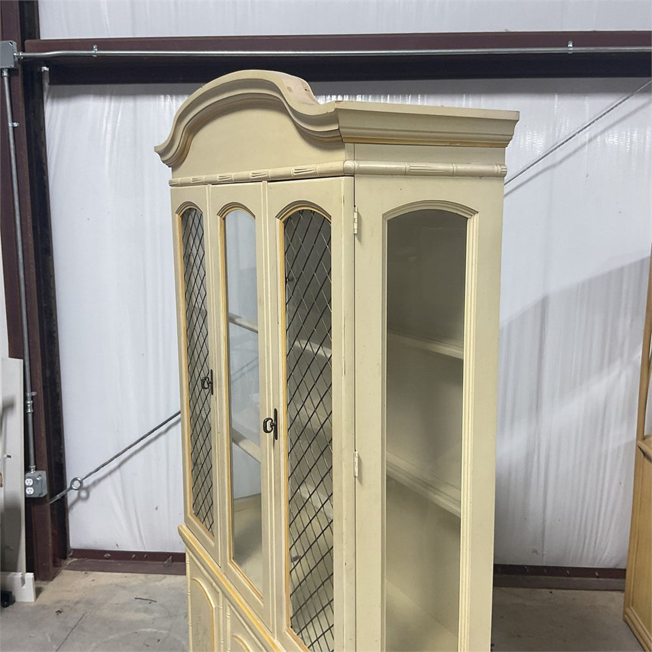 Vintage Faux Bamboo Lighted China Cabinet — French Provincial / Hollywood Regency