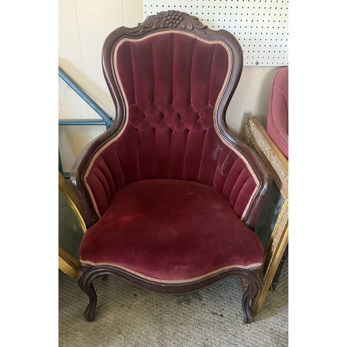 Victorian-Style Grape-Carved Velvet Parlor Chair + Teal Geometric Chair