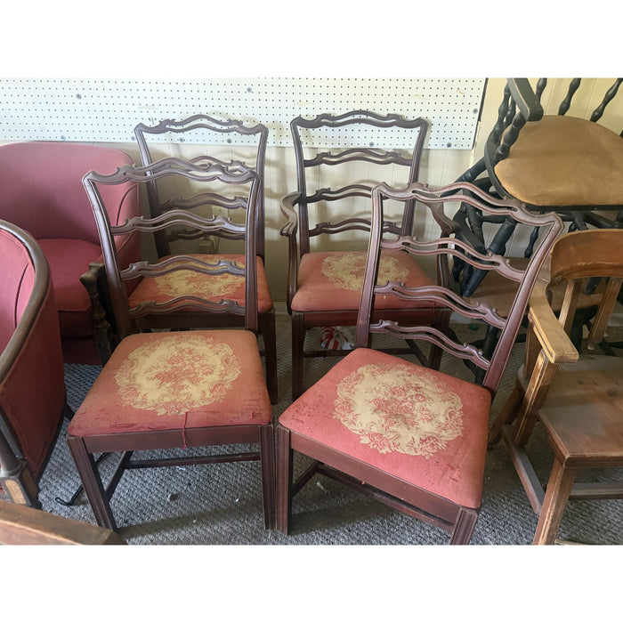 Set of 4 Mahogany Ribbon-Back Dining Chairs with Needlepoint Seats