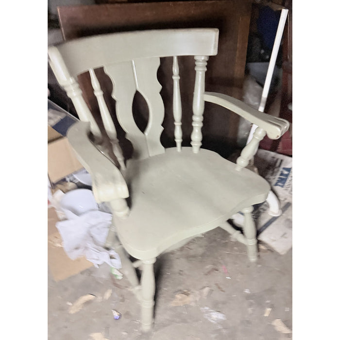 Sage-Painted Farmhouse Fiddle-Back Armchair