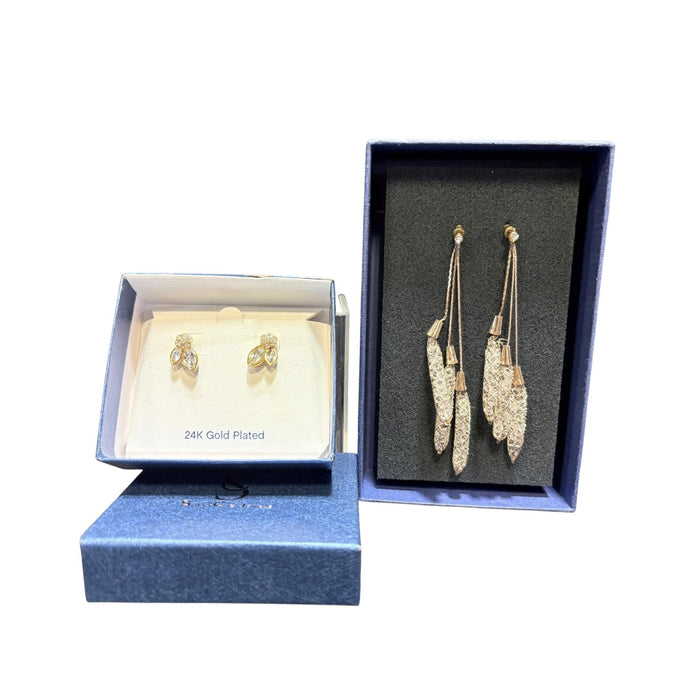 Two Pairs of Vintage Earrings — Gold-Tone Mesh Dangles & Cluster Studs