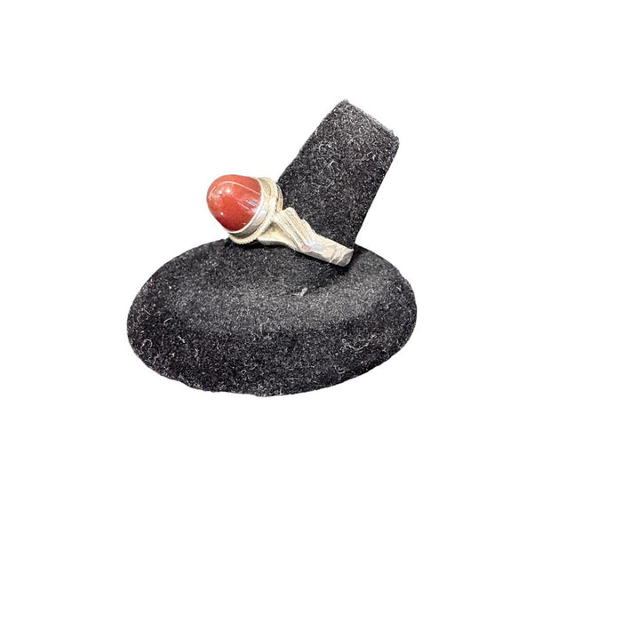 Middle Eastern "Fede" Ring — Red Agate Cabochon, Silver Marked "90" (Size 9)