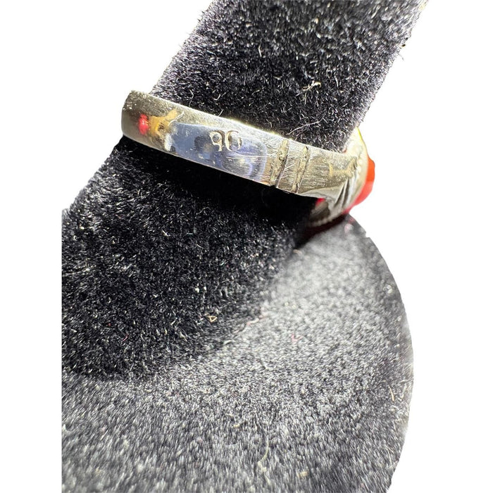 Middle Eastern "Fede" Ring — Red Agate Cabochon, Silver Marked "90" (Size 9)
