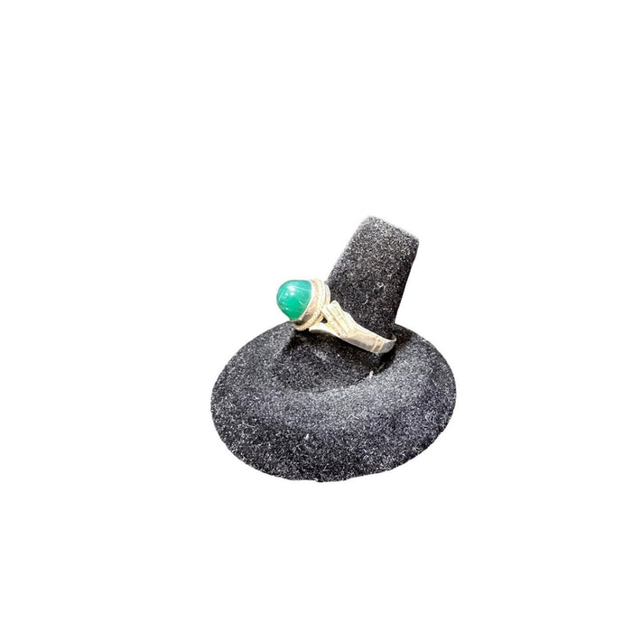 Middle Eastern "Fede" Ring — Green Agate Cabochon, Silver Marked "90" (Size 9)