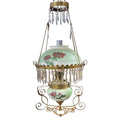 Antique Victorian Parlor Hanging Lamp, Electrified — Painted Shade & Rayo Chimney