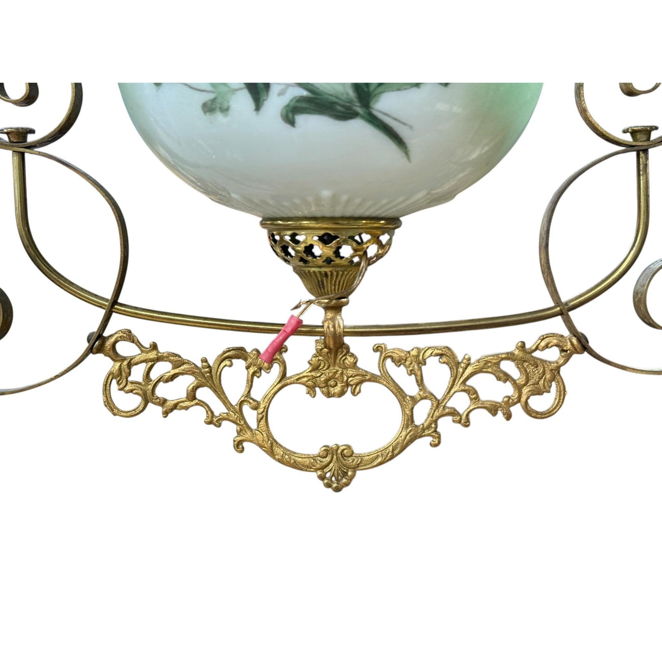 Antique Victorian Parlor Hanging Lamp, Electrified — Painted Shade & Rayo Chimney
