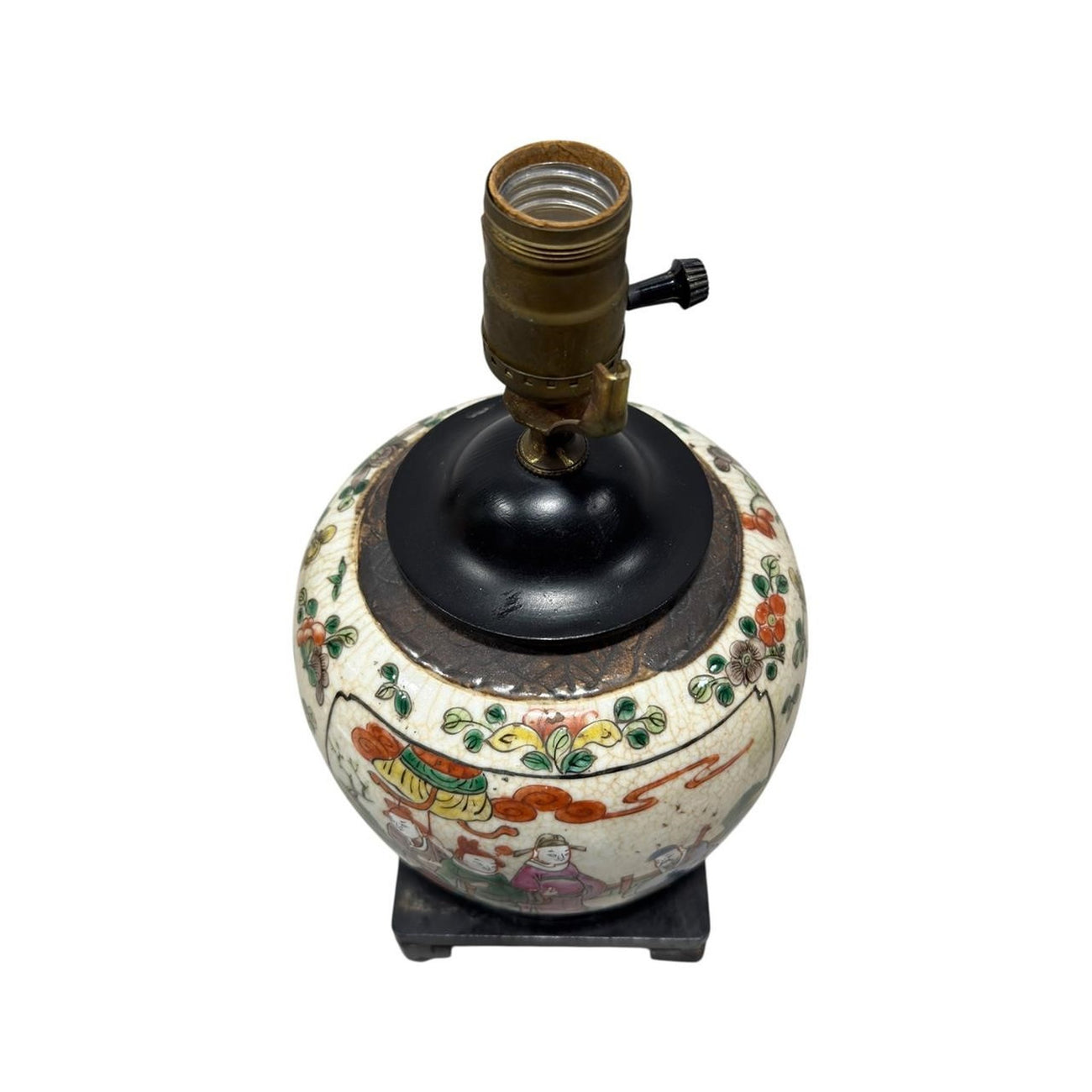 Chinese Export Porcelain Ginger Jar Table Lamp — Famille Rose Figural Scenes