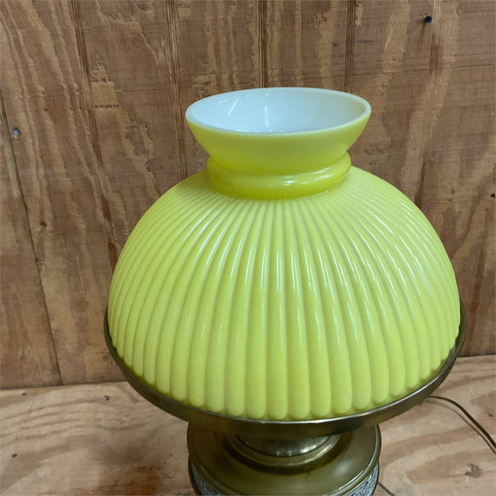 Antique Brass Center-Draft Banquet Lamp, Attributed to Plume & Atwood "Royal" c. 1890s — Custard Glass Shade, Electrified
