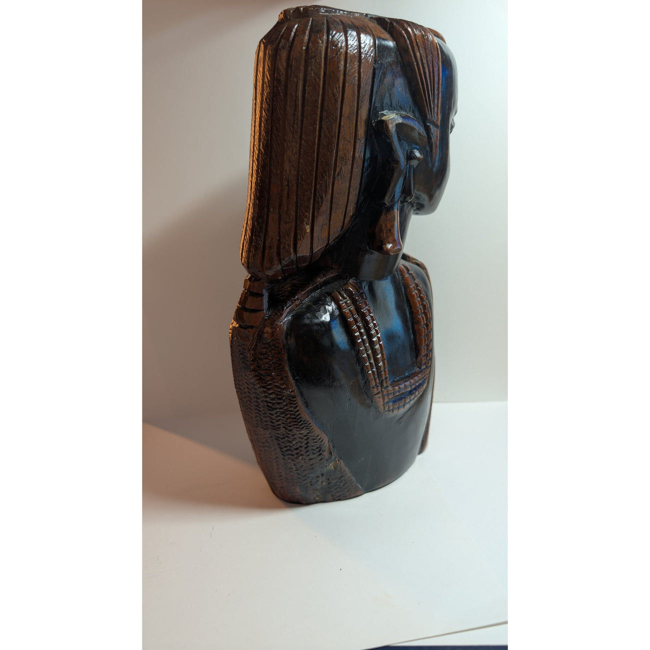Vintage Hand-Carved African Female Bust Sculpture — Ebony-Toned Tribal Modernist Portrait