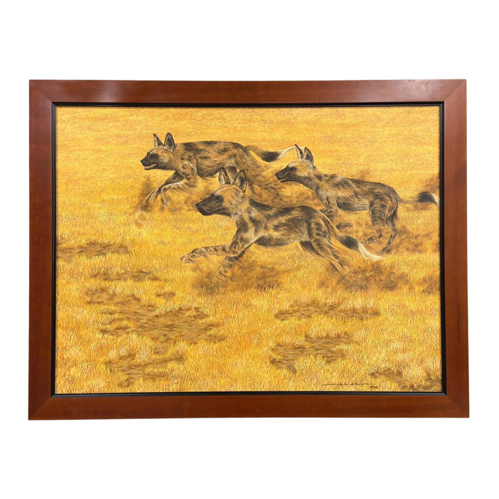 Donald Barnett Original Wildlife Painting — African Wild Dogs (Signed & Framed)