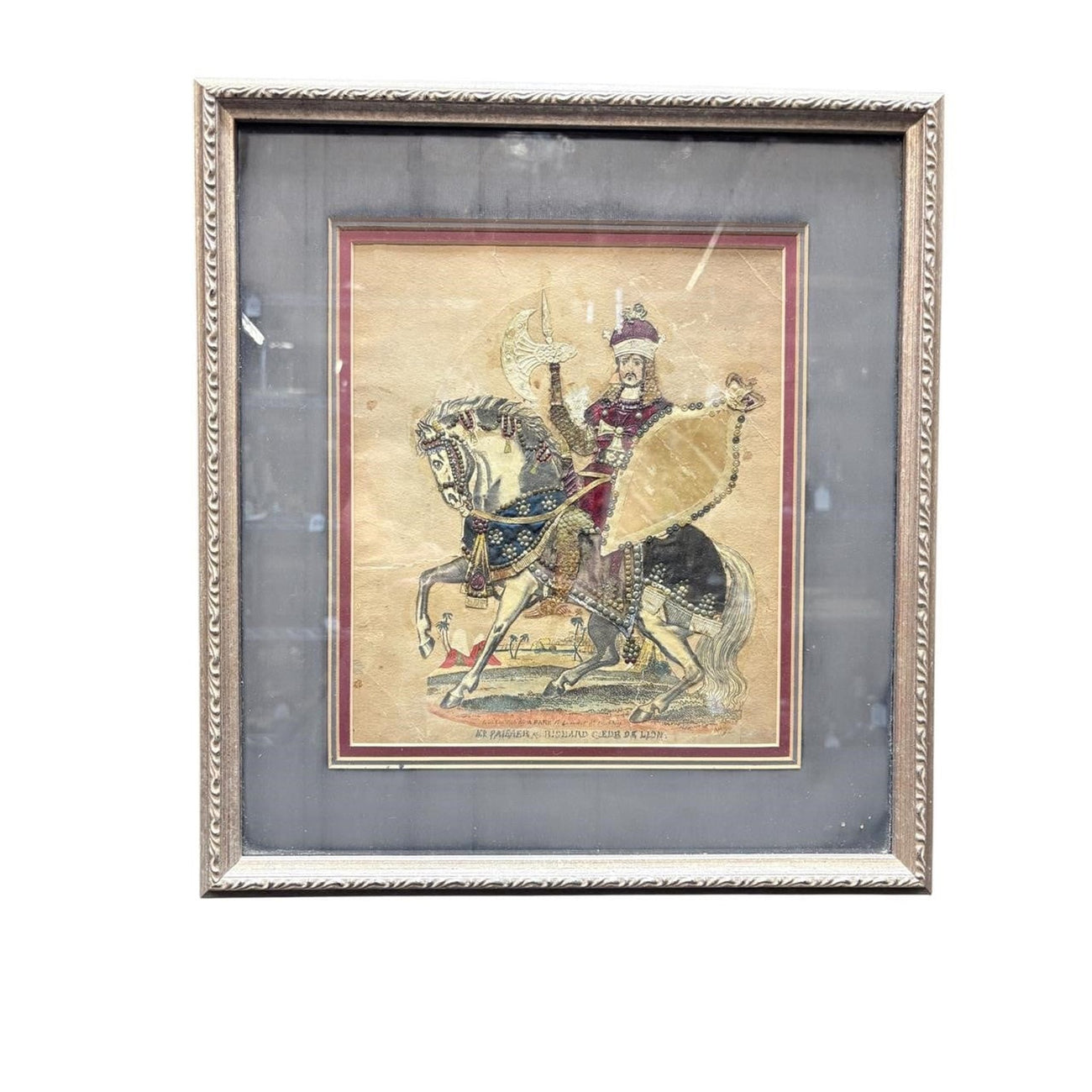 Victorian tinsel print Richard Coeur de Lion by A. Park, framed