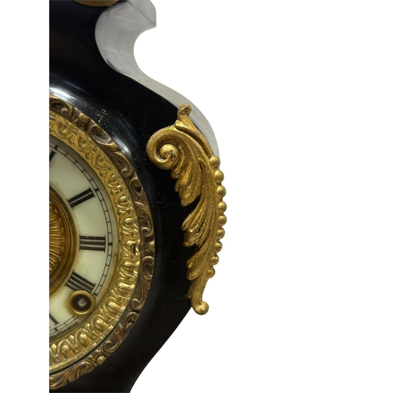 Antique Ansonia Black Mantel Clock with Gilt Metal Mounts (c. 1890–1910)