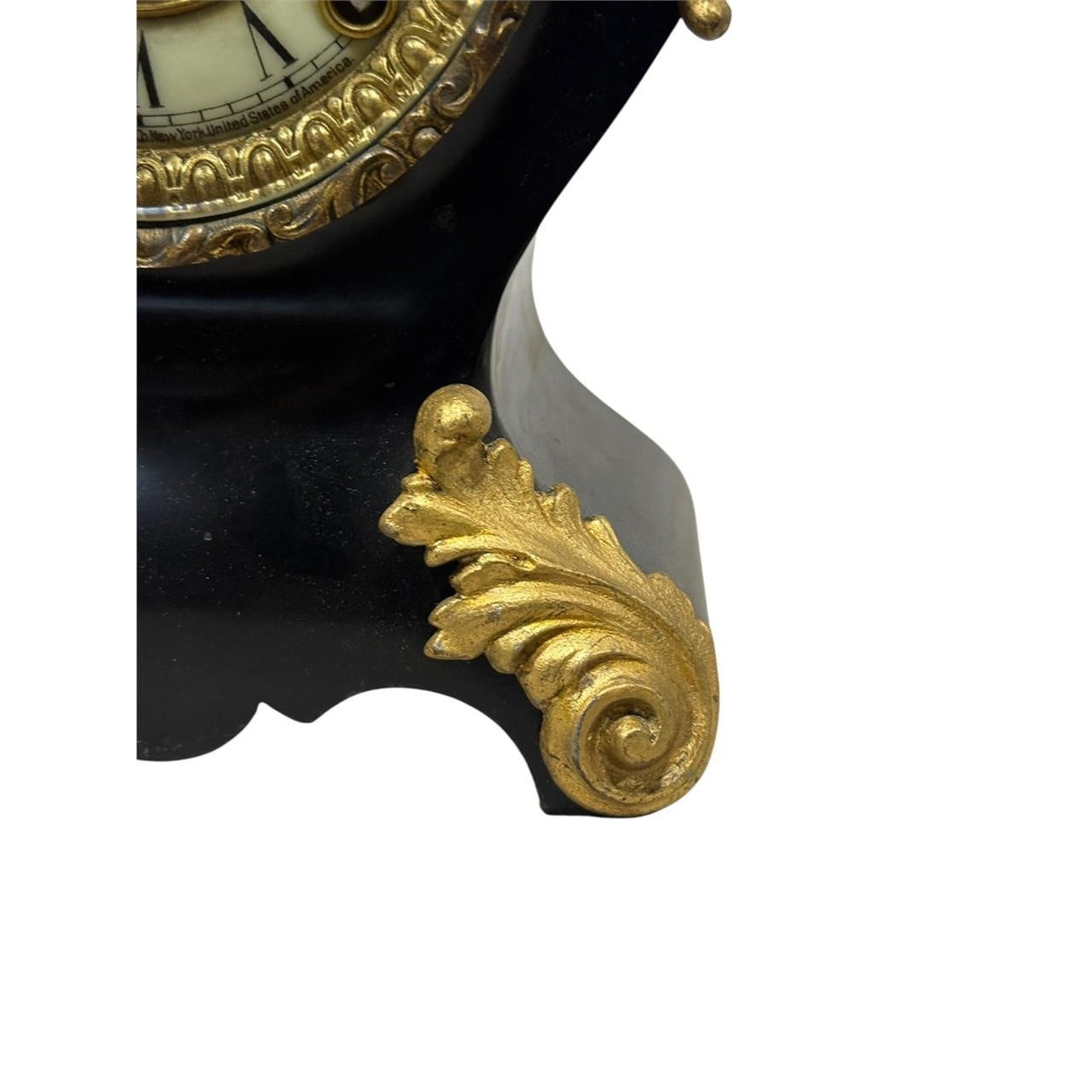 Antique Ansonia Black Mantel Clock with Gilt Metal Mounts (c. 1890–1910)