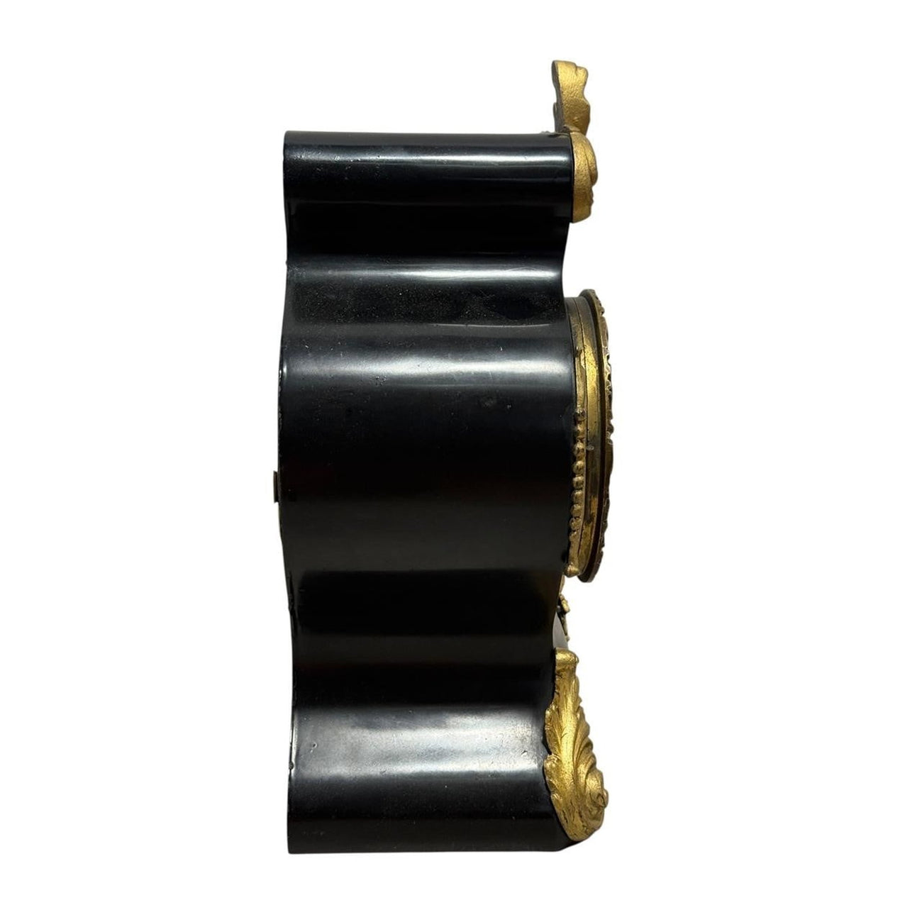 Antique Ansonia Black Mantel Clock with Gilt Metal Mounts (c. 1890–1910)