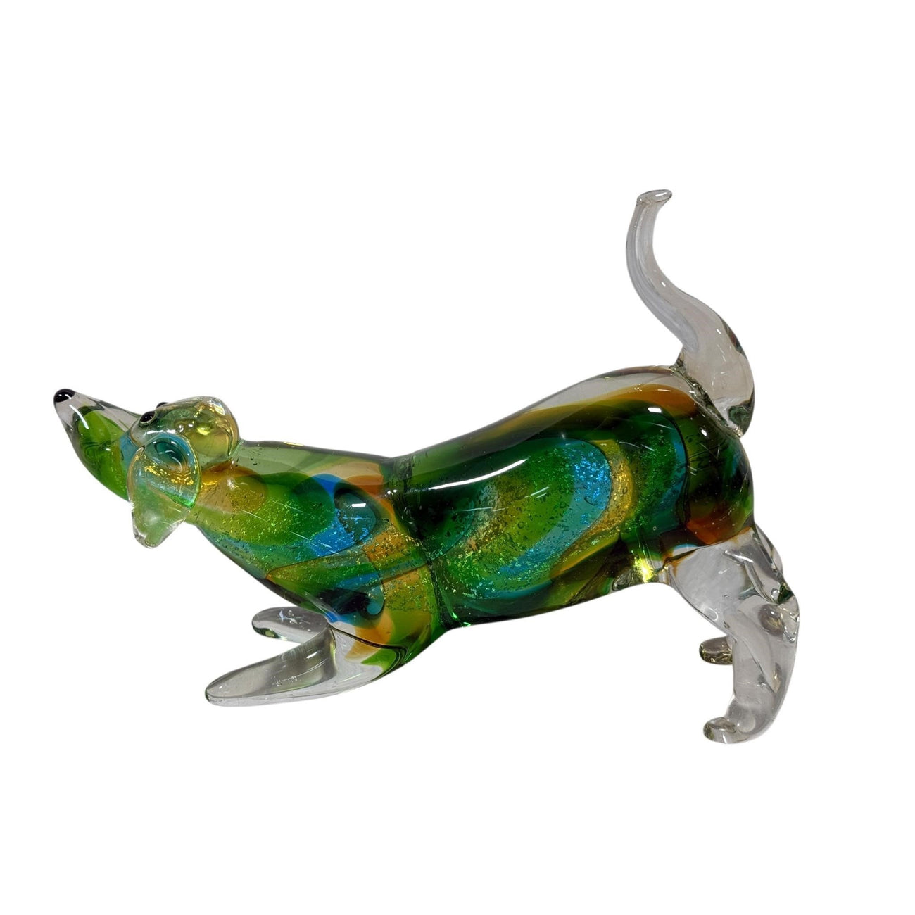 Murano-Style Art Glass Dachshund Figurine with Aventurine Swirls