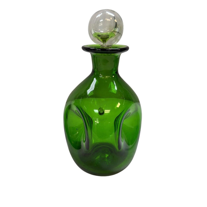 Trio of Mid-Century Green Art Glass Decanters — Blenko &amp; Empoli Style