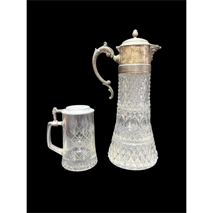 Vintage Silverplate &amp; Glass Water Pitcher with Stein