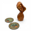 MCM Carved Wood Female Bust &amp; Two Hand-Painted Greek Mythology Plates — Decor Trio