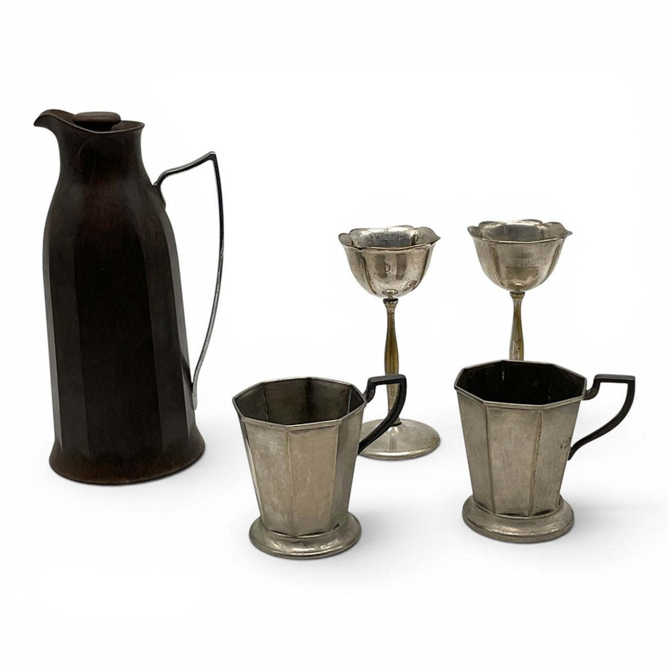 Art Deco barware lot with Thermos Bakelite carafe