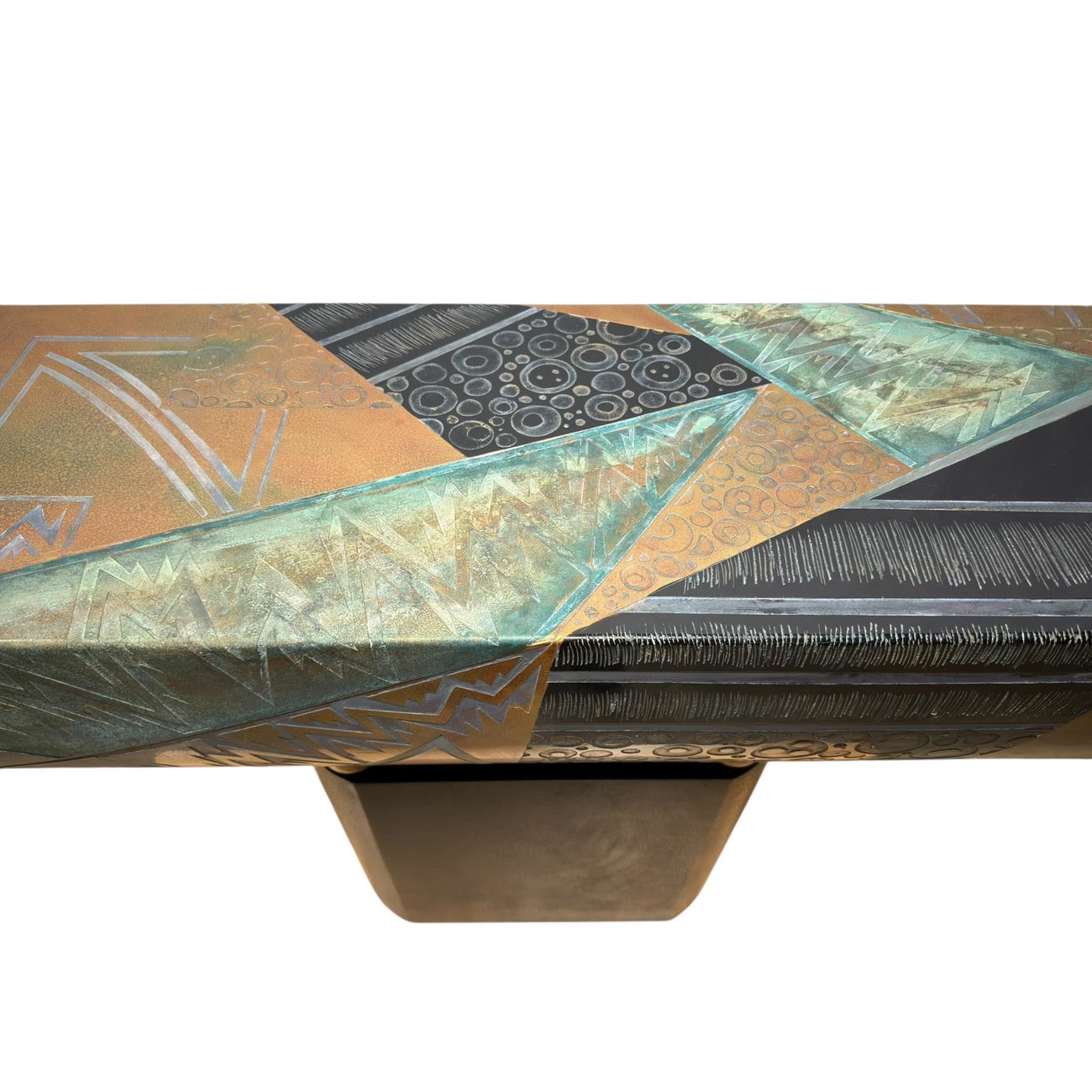 Large Postmodern Sculptural Console Table — 1980s Memphis-Era Mixed Metal
