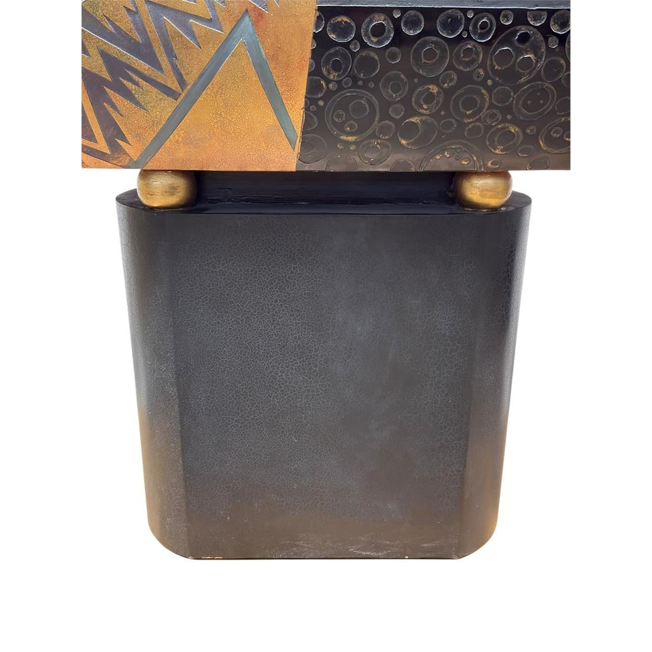 Large Postmodern Sculptural Console Table — 1980s Memphis-Era Mixed Metal