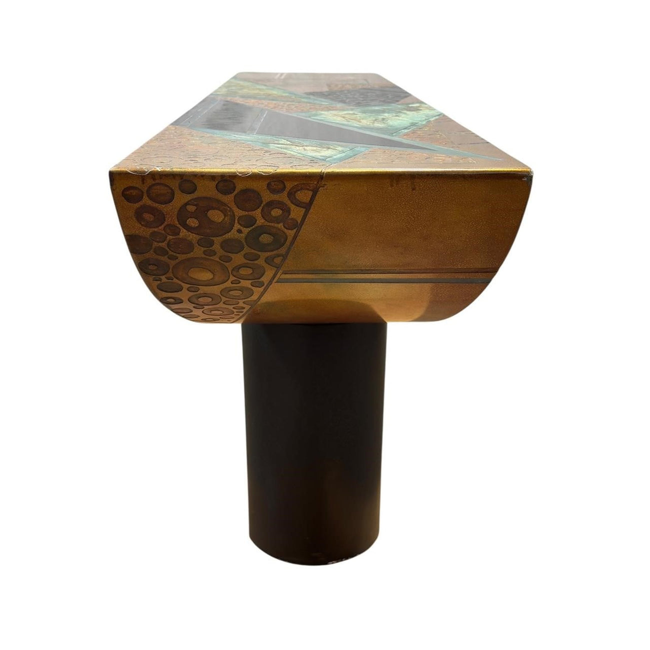 Large Postmodern Sculptural Console Table — 1980s Memphis-Era Mixed Metal