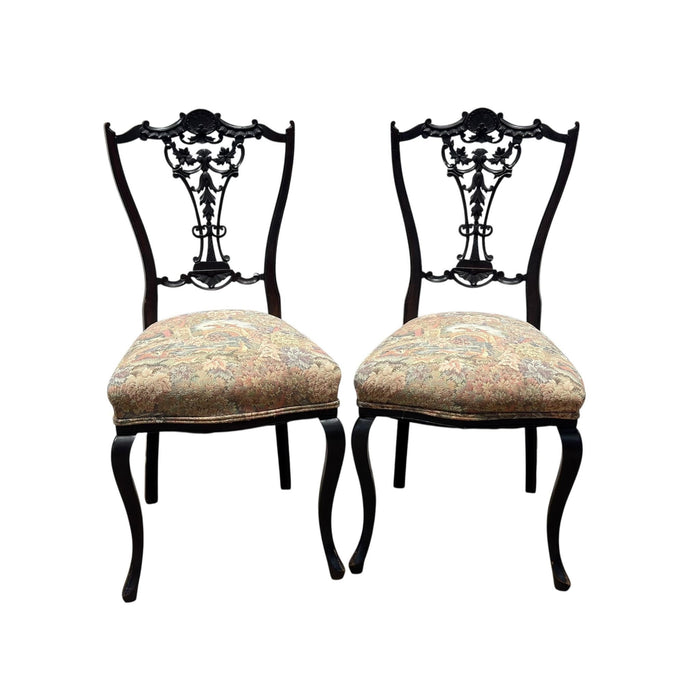 Pair of Chippendale-Style Ribbon-Back Side Chairs with Tapestry Seats