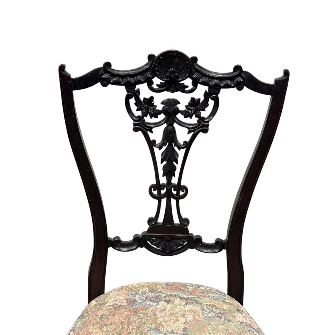Pair of Chippendale-Style Ribbon-Back Side Chairs with Tapestry Seats