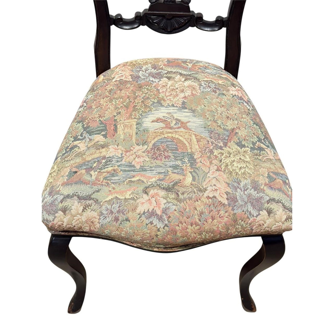 Pair of Chippendale-Style Ribbon-Back Side Chairs with Tapestry Seats