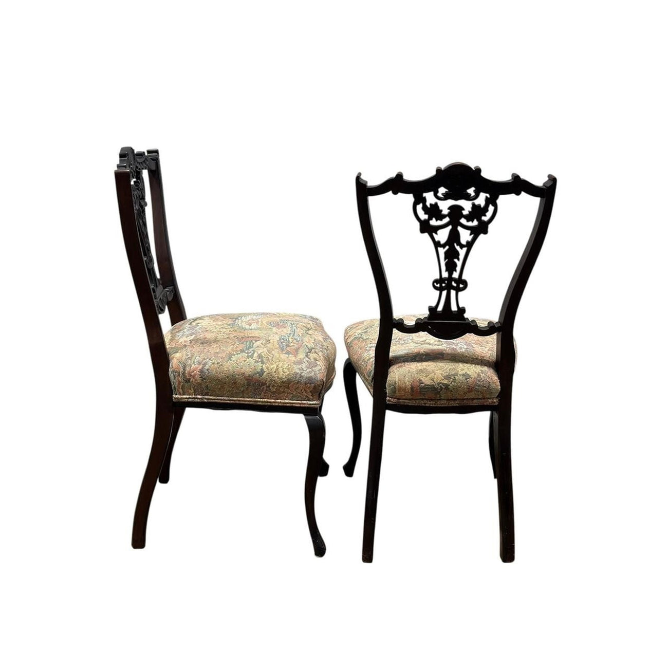 Pair of Chippendale-Style Ribbon-Back Side Chairs with Tapestry Seats