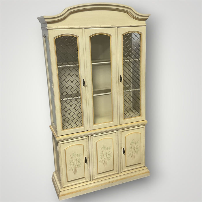 Vintage Faux Bamboo Lighted China Cabinet — French Provincial / Hollywood Regency